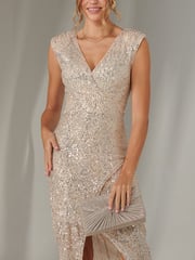 Jolie Moi Natural Demi Sequin Wrap Slit Bodycon Dress - Image 3 of 6