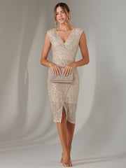 Jolie Moi Natural Demi Sequin Wrap Slit Bodycon Dress - Image 6 of 6