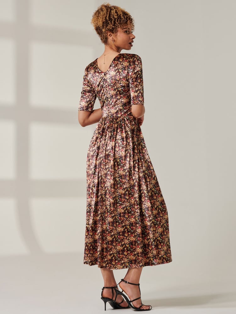 Jolie Moi Yellow Brianne Floral Velvet Maxi Dress - Image 2 of 6