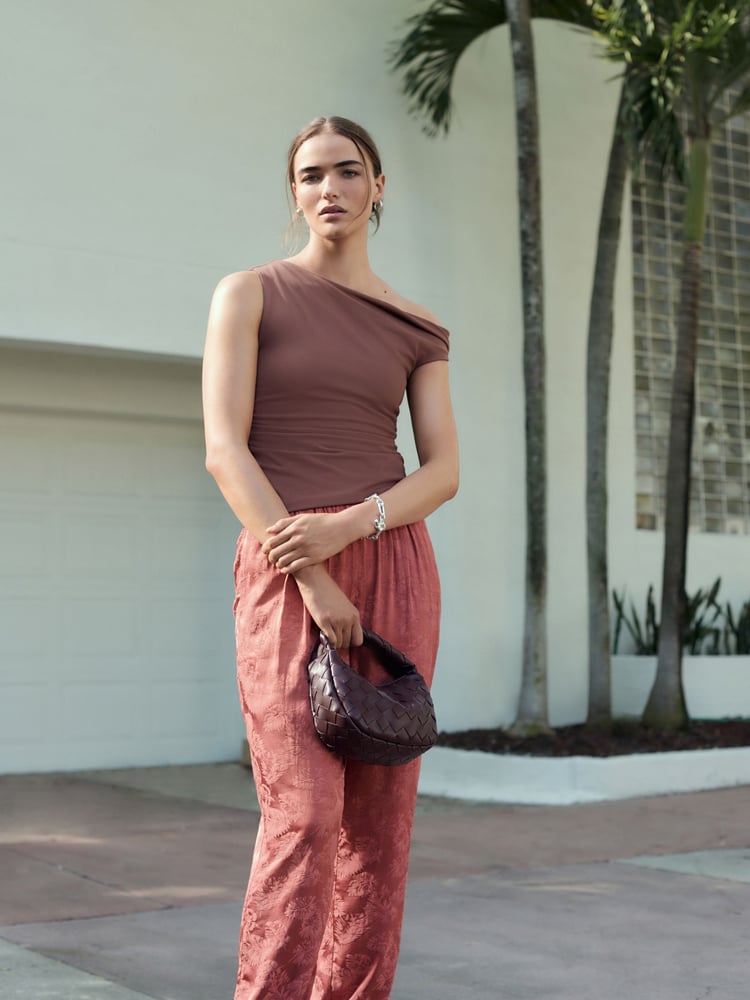 Brown Aysmmetric Shoulder Sleevless Top - Image 2 of 7
