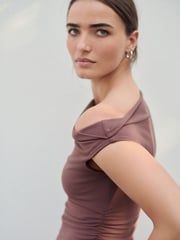 Brown Aysmmetric Shoulder Sleevless Top - Image 4 of 7