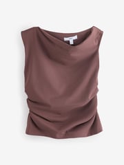 Brown Aysmmetric Shoulder Sleevless Top - Image 5 of 7