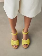 Lime Green Forever Comfort® Round Toe Crochet Cork Wedges - Image 2 of 10