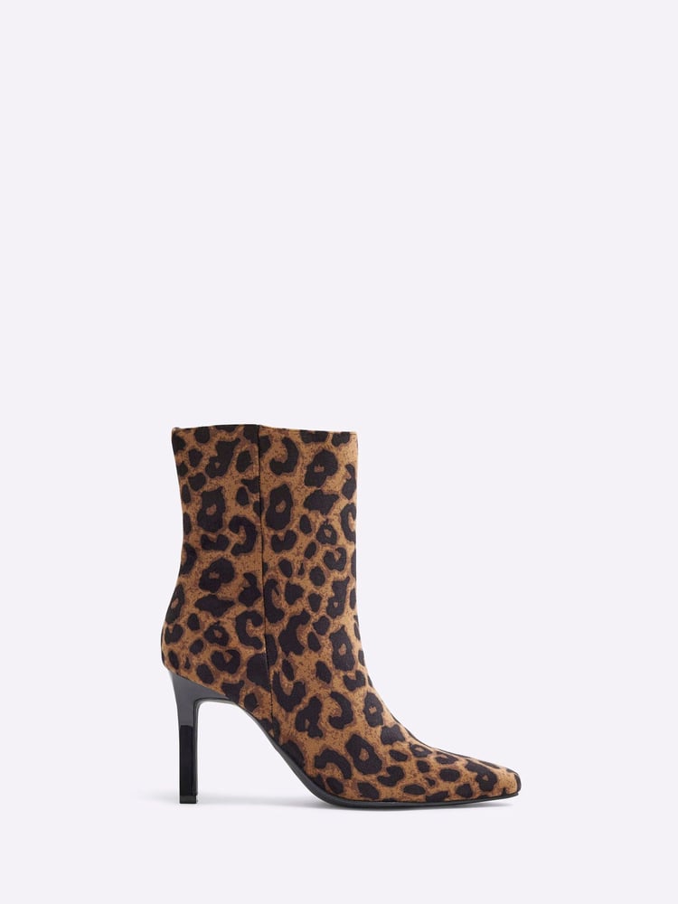 River Island Brown Leopard Heeled Ankle Boots - Image 2 of 6 River Island Brown Leopard Heeled Ankle Boots - Image 2 of 6