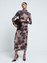 River Island Brown Floral Ruched Mesh Top - Image 1 of 6