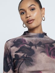 River Island Brown Floral Ruched Mesh Top - Image 4 of 6