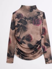 River Island Brown Floral Ruched Mesh Top - Image 5 of 6