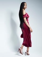 River Island Red Velvet Drape Midi Dress - Image 2 of 6