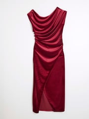 River Island Red Velvet Drape Midi Dress - Image 5 of 6