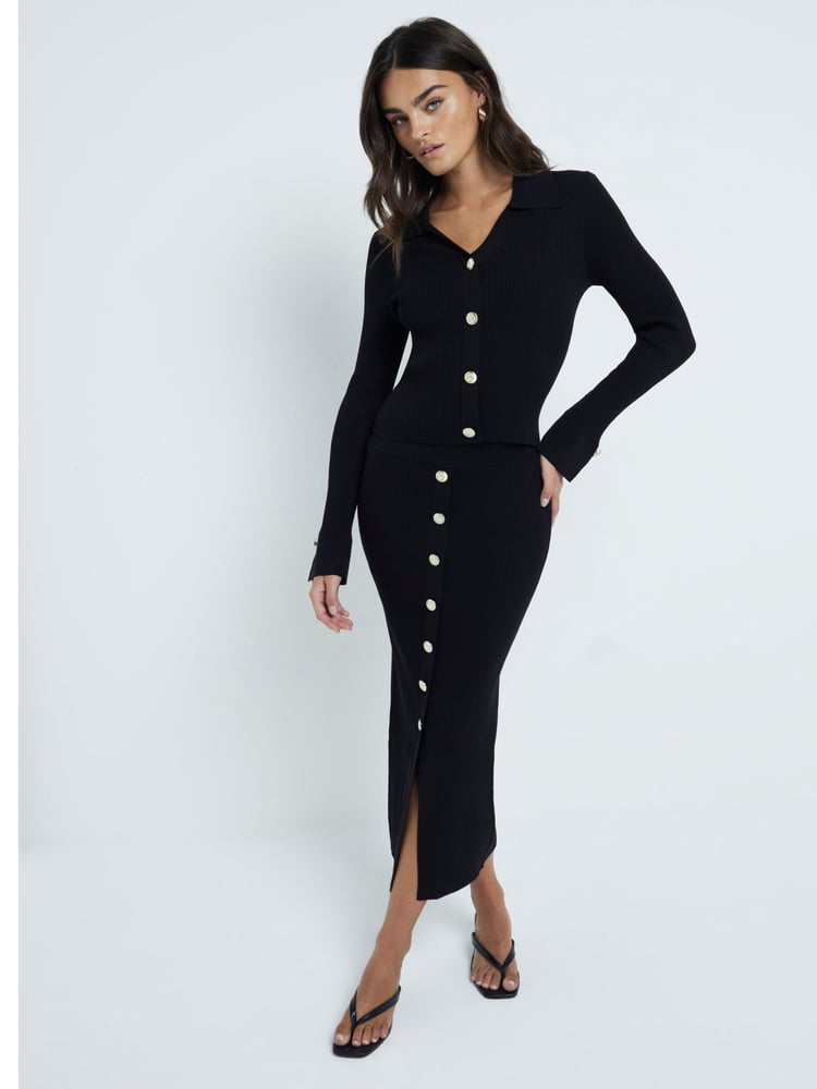 River Island Black Button Pencil Skirt - Image 1 of 6