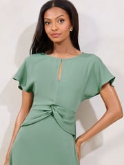 Lipsy Green Keyhole Knot Front Short Sleeve Midi Dress - Image 2 of 4