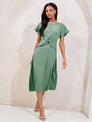 Lipsy Green Keyhole Knot Front Short Sleeve Midi Dress - Image 3 of 4