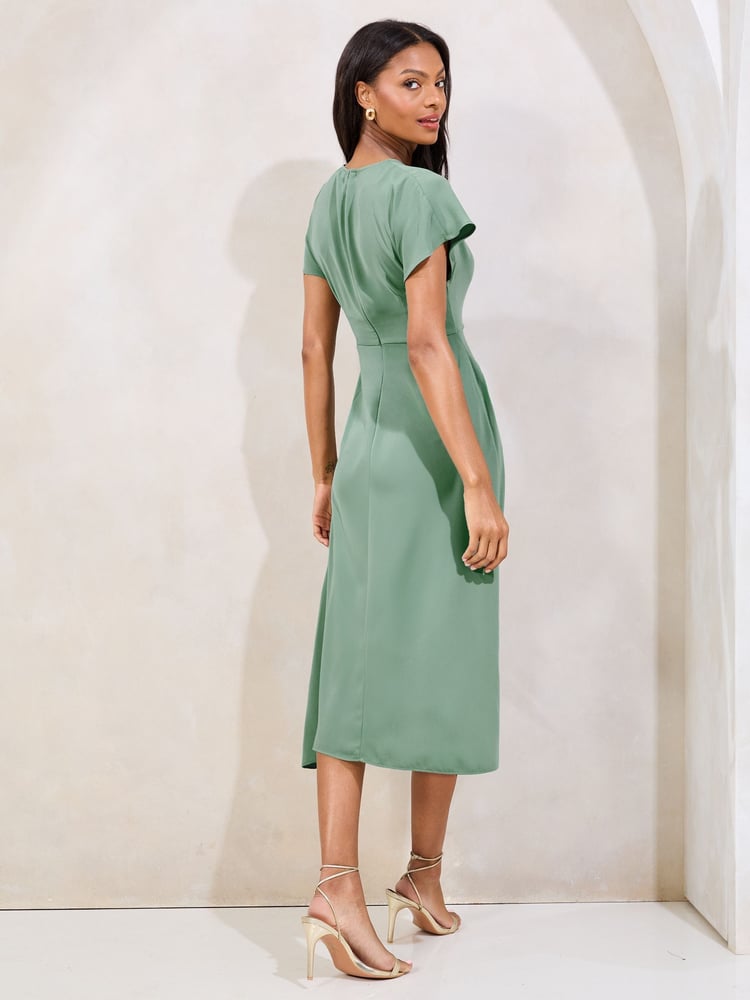 Lipsy Green Keyhole Knot Front Short Sleeve Midi Dress - Image 4 of 4