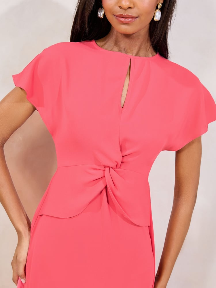 Lipsy Pink Keyhole Knot Front Short Sleeve Midi Dress - Image 2 of 4