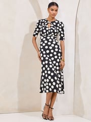 Lipsy Monochrome Spot Jersey Keyhole Underbust Midi Dress - Image 3 of 4