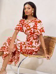 Lipsy Red Short Sleeve Gathered Waist Underbust Midi Dress - Image 3 of 5