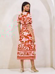 Lipsy Red Short Sleeve Gathered Waist Underbust Midi Dress - Image 5 of 5