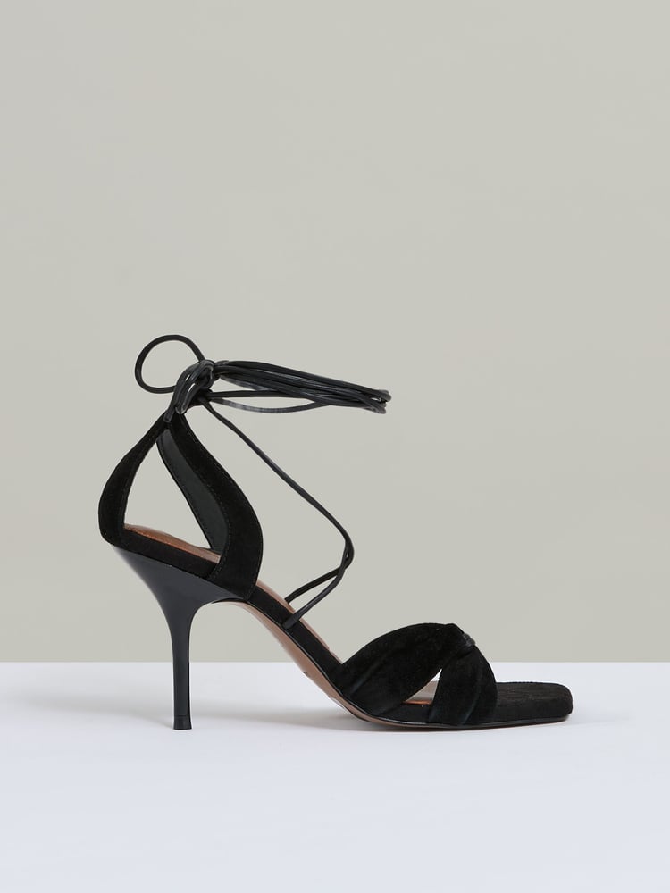 Reiss Black Alexis Suede Strappy Heeled Sandals - Image 1 of 5