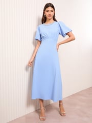 Friends Like These Blue Scuba Midi Dress With Diamante Necklace Trim - Image 3 of 5
