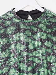 Oliver Bonas Green Leopard Sequin Mini Dress - Image 3 of 5
