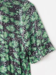 Oliver Bonas Green Leopard Sequin Mini Dress - Image 4 of 5