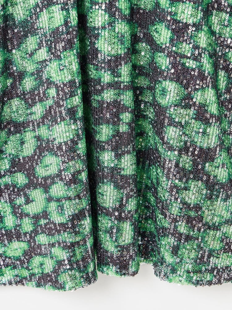 Oliver Bonas Green Leopard Sequin Mini Dress - Image 5 of 5