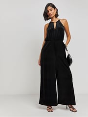 Simply Be Black Velour Wide Leg Jumpsuit - Image 1 of 4