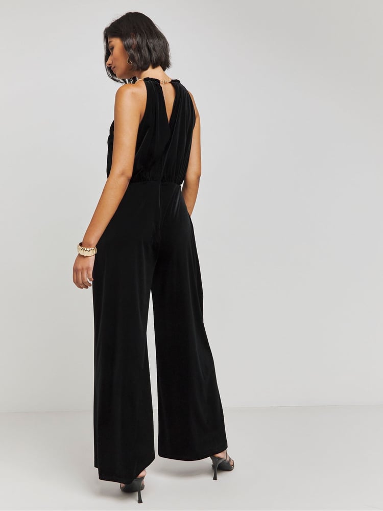 Simply Be Black Velour Wide Leg Jumpsuit - Image 2 of 4