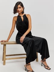 Simply Be Black Velour Wide Leg Jumpsuit - Image 3 of 4