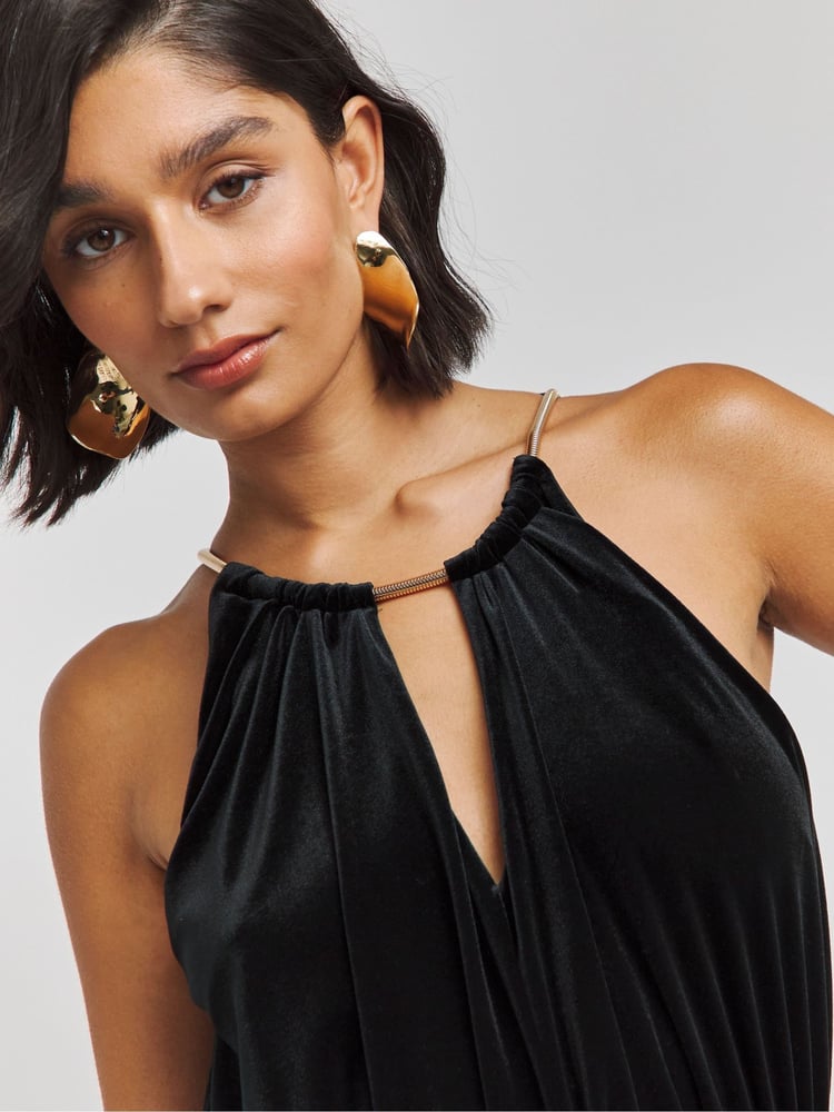Simply Be Black Velour Wide Leg Jumpsuit - Image 4 of 4