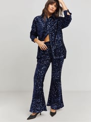 Simply Be Navy Velvet Sequin Shirt - Image 3 of 4