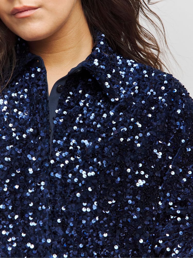 Simply Be Navy Velvet Sequin Shirt - Image 4 of 4 Simply Be Navy Velvet Sequin Shirt - Image 4 of 4