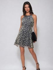 Religion Black Halterneck Noir Mini Dress With Fitted Empire Line in Leopard Animal Print - Image 3 of 5