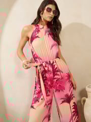 Lipsy Pink Palm Petite Printed Halter Neck Sleeveless Jumpsuit - Image 3 of 4