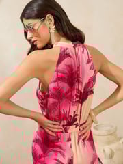 Lipsy Pink Palm Petite Printed Halter Neck Sleeveless Jumpsuit - Image 4 of 4