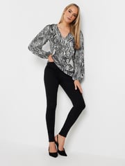 Long Tall Sally Grey Woven Snake Print Frill Blouse - Image 2 of 5