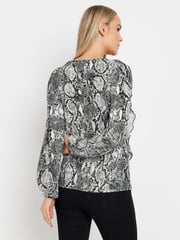 Long Tall Sally Grey Woven Snake Print Frill Blouse - Image 3 of 5