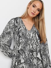 Long Tall Sally Grey Woven Snake Print Frill Blouse - Image 4 of 5