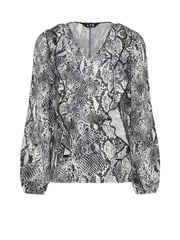 Long Tall Sally Grey Woven Snake Print Frill Blouse - Image 5 of 5