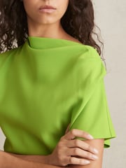 Reiss Green Freya Asymmetric Ruched Mini Dress - Image 4 of 6