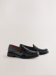 Black Rouched Front Leather Loafers - Image 1 of 5