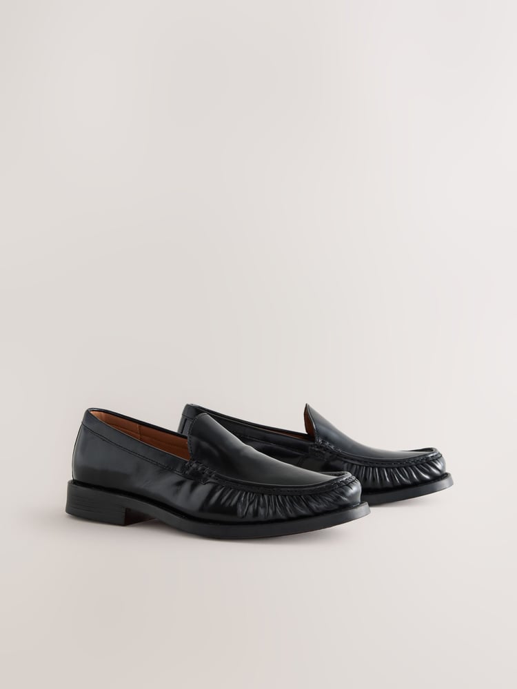 Black Rouched Front Leather Loafers - Image 1 of 5