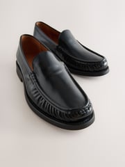 Black Rouched Front Leather Loafers - Image 3 of 5