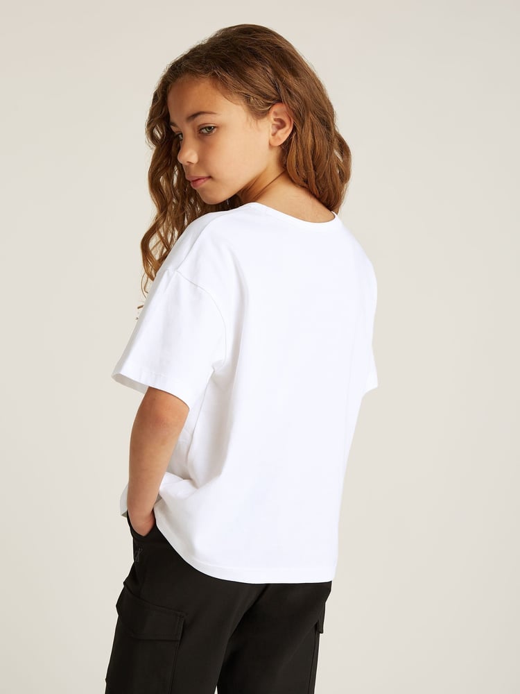 Calvin Klein White Monologo Glitter 100% Cotton T-Shirt - Image 2 of 5