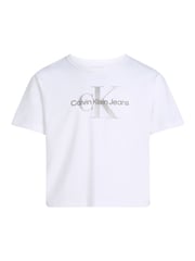Calvin Klein White Monologo Glitter 100% Cotton T-Shirt - Image 4 of 5