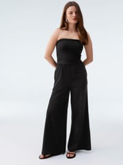 Black Bandeau Jersey 100% Cotton Jumpsuit - Image 1 of 7