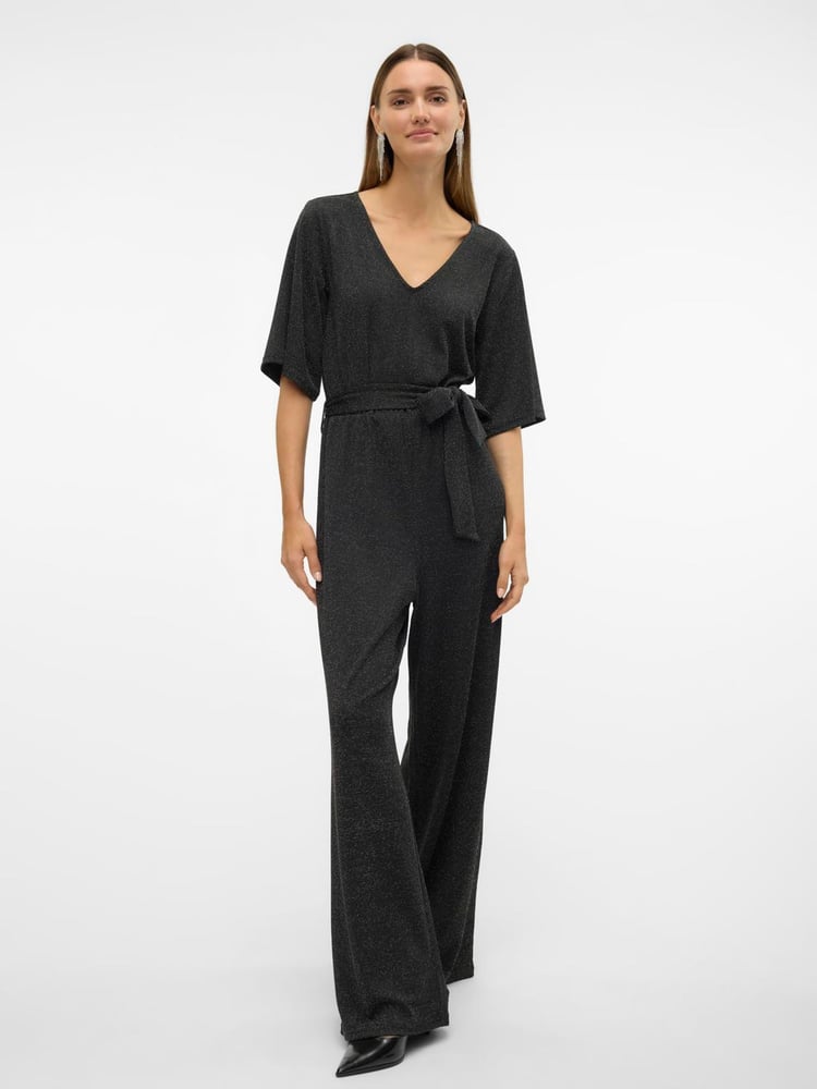 VERO MODA Black Short Sleeve Glitter Jumpsuit - Image 1 of 4