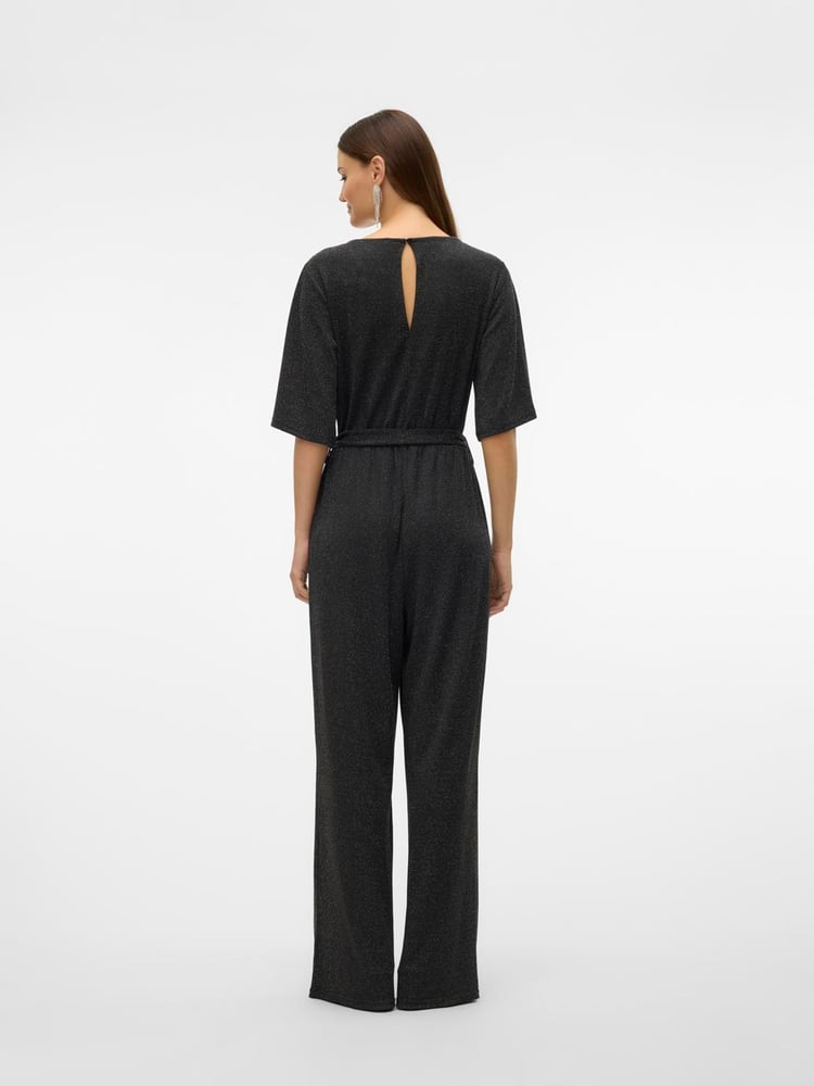 VERO MODA Black Short Sleeve Glitter Jumpsuit - Image 2 of 4