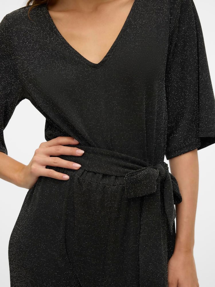 VERO MODA Black Short Sleeve Glitter Jumpsuit - Image 4 of 4