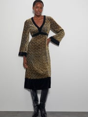 Monsoon Brown Jade Velvet Jacquard Midi Dress - Image 1 of 3